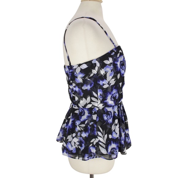 White House Black Market Corset Bustier Blouse size 10 Blue Floral Boning Pleats - Picture 6 of 16